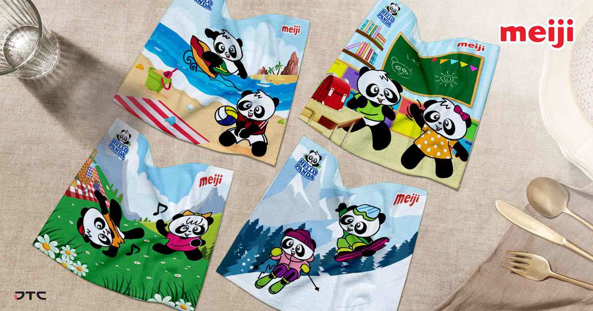 Khăn Tay Meiji HELLO PANDA — Quà Tặng Khuyến Mãi